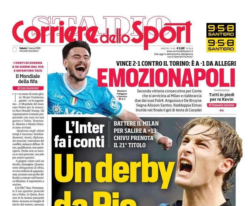 PRIMA PAGINA - Corriere dello Sport: "Un derby da Pio"