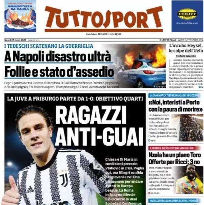 L'apertura di Tuttosport: "Ragazzi anti-guai". Allegri si aggrappa ai suoi giovani