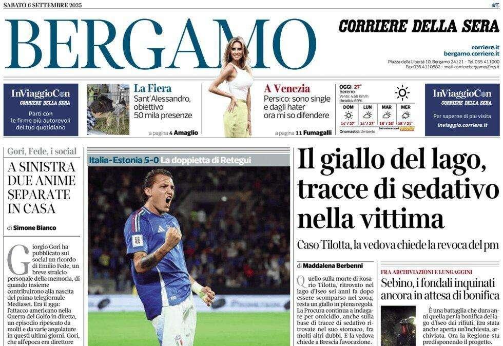 PRIMA PAGINA - Corriere di Bergamo: "Uno stadio azzurro, una grande festa"