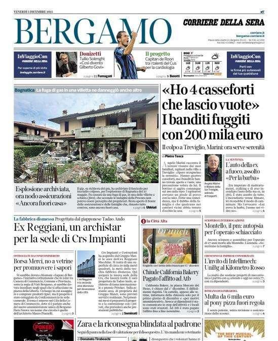 PRIMA PAGINA - Corriere di Bergamo: "Capitan de Roon tra i talenti del Cus perla cardiologia"