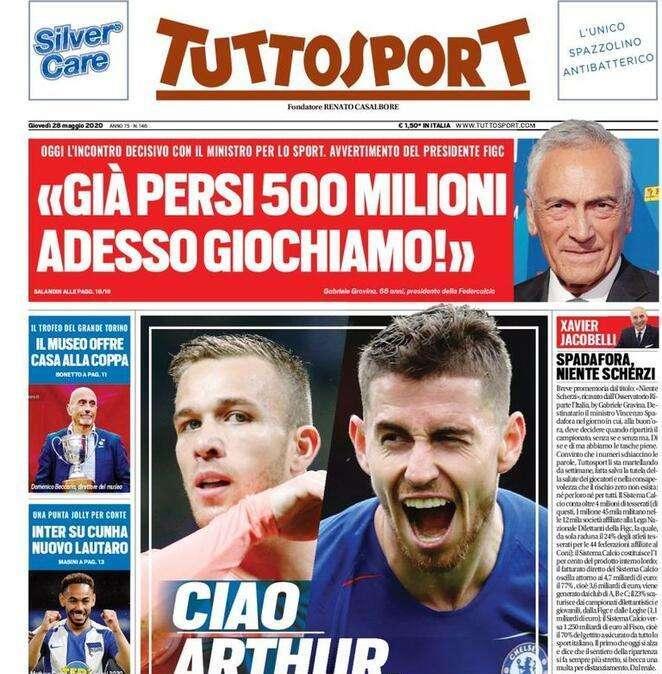 Tuttosport in apertura: "Juve: ciao Arthur, ecco Jorginho!"