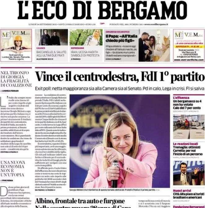 L'Eco di Bergamo in apertura su Gasperini: "Due turni e sarà il tecnico con più partite"