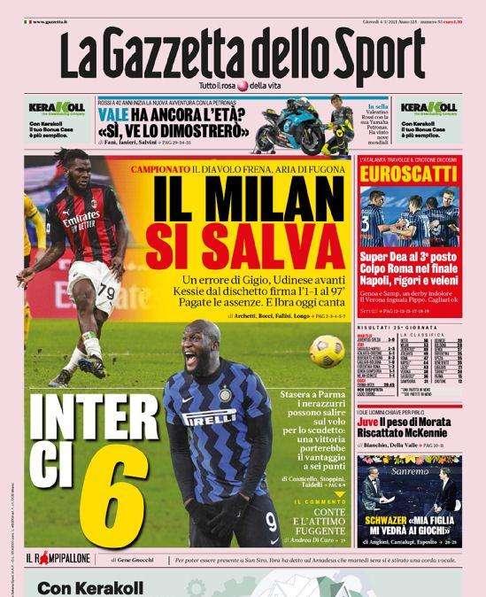 La Gazzetta dello Sport in apertura: "Super Dea al terzo posto"