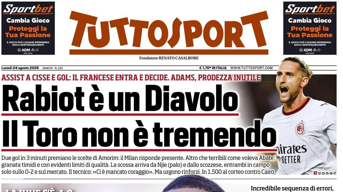 PRIMA PAGINA – Tuttosport: "Colpo Lecce, gioia Sarri"