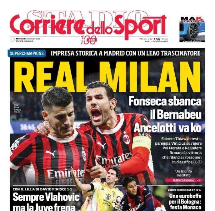 La prima pagina del Corriere dello Sport sui successo rossonero: "Real Milan"