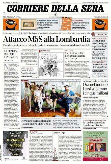 Corriere della Sera: "Attacco M5S alla Lombardia"