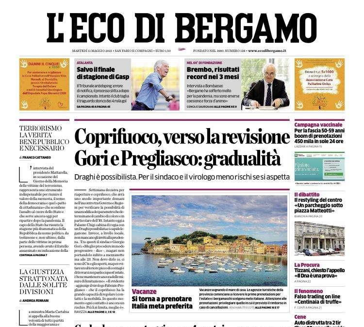 L'apertura de L’Eco di Bergamo: “Coprifuoco, verso la revisione”