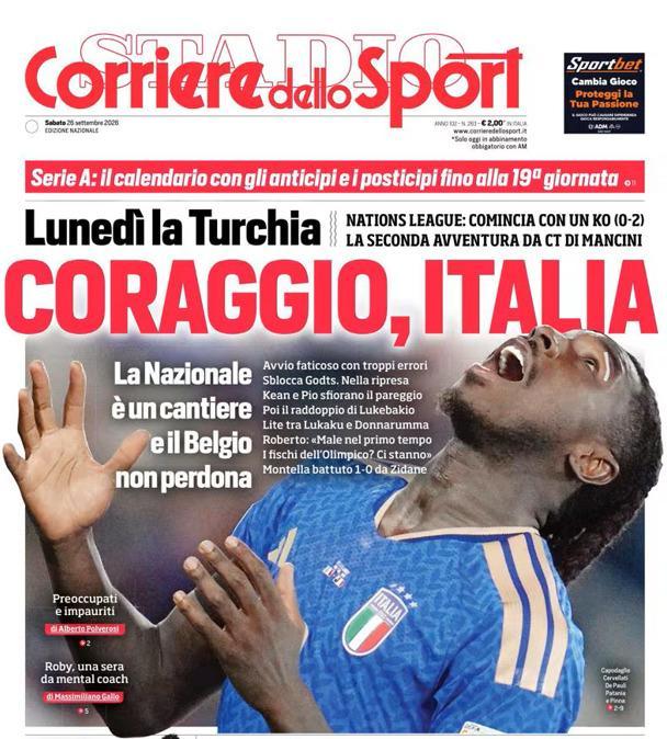 PRIMA PAGINA - Corriere dello Sport: "Coraggio, Italia"