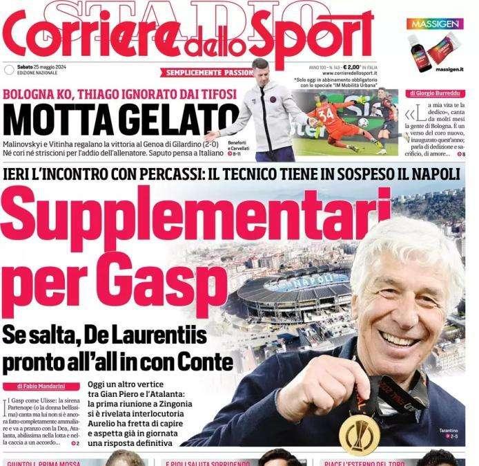 L'apertura del Corriere dello Sport su tecnico della Dea: "Supplementari per Gasp"