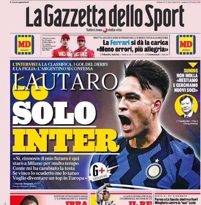 La Gazzetta dello Sport, Lautaro Martinez: "Sì, rinnovo con l'Inter"