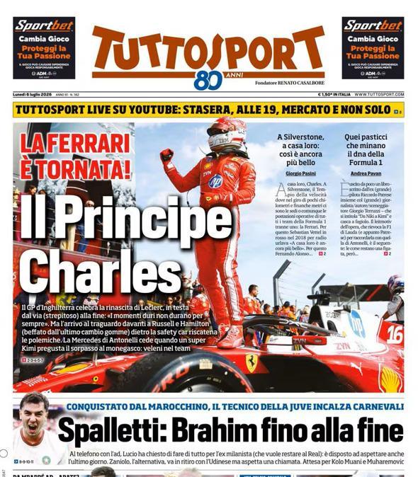 PRIMA PAGINA - Tuttosport: "Il principe Charles"