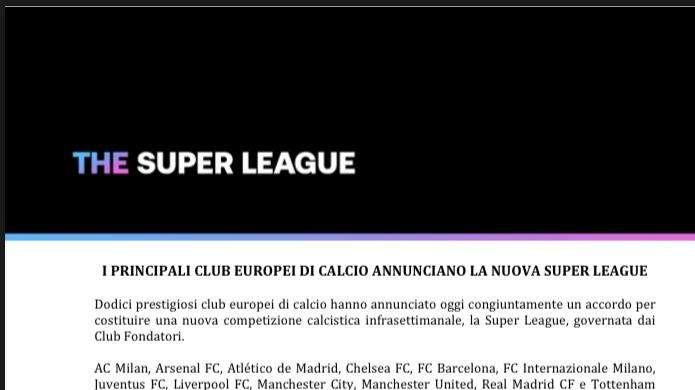 È nata la Superlega! Che terremoto per il calcio. E ha già il suo sito ufficiale