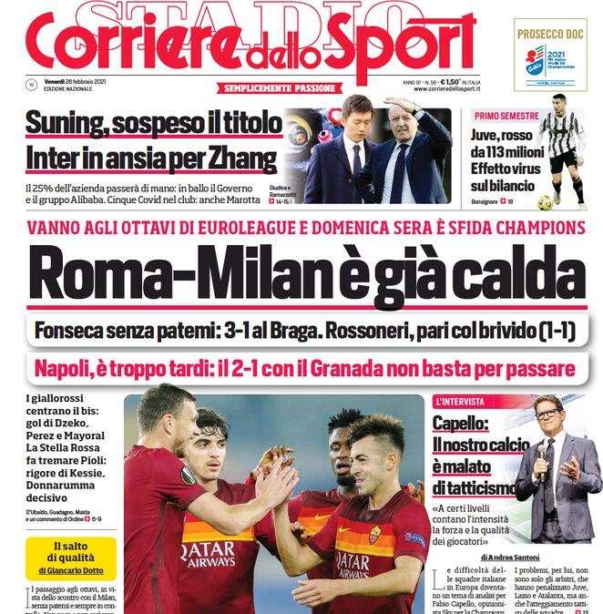 Corriere dello Sport in apertura: "Roma-Milan è già calda"