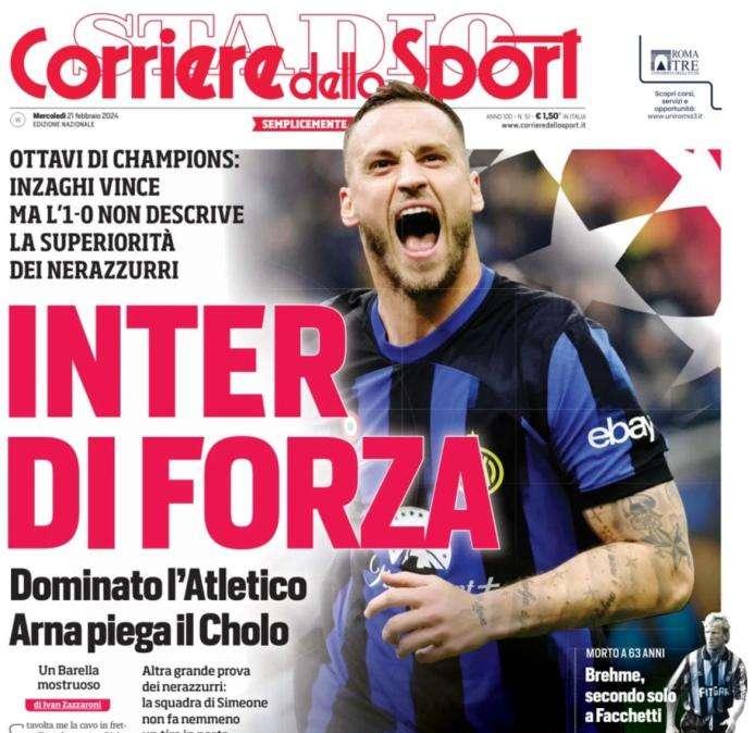 Il Corriere dello Sport in prima pagina: "Inter di forza"
