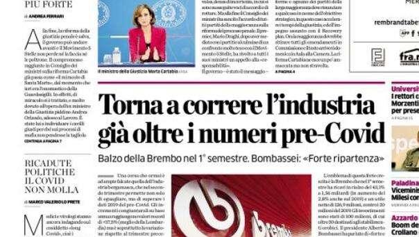 L'Eco di Bergamo, Pregliasco: «I contagi aumenteranno. Azioni mirate per contenere i focolai»