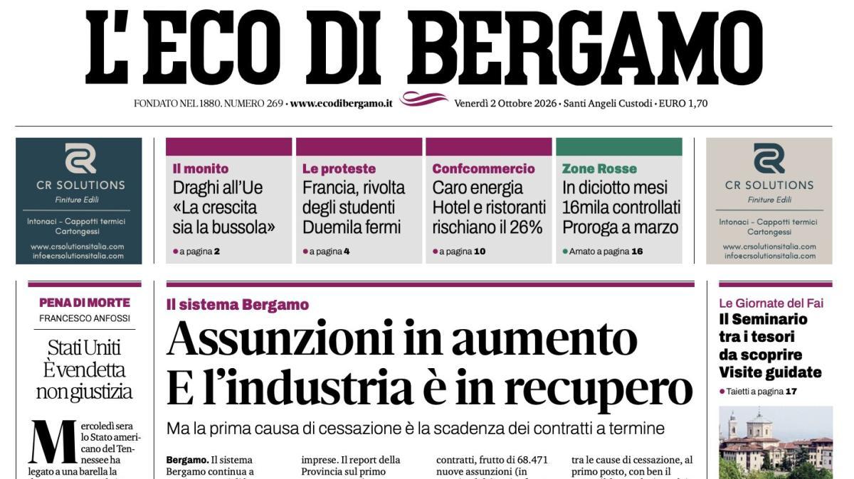 PRIMA PAGINA – L'Eco di Bergamo: "Raspadori out Atalanta, ora tocca a Rowe"