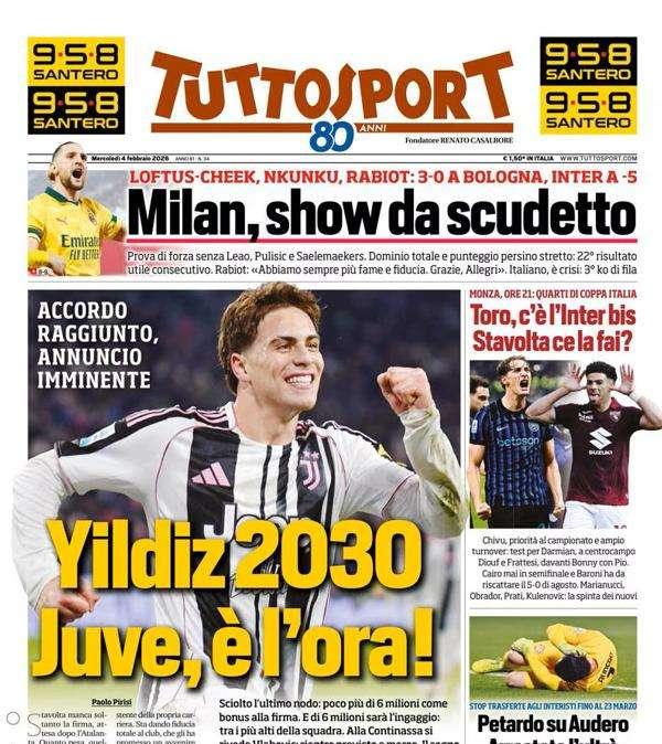 PRIMA PAGINA - TuttoSport: "Yildiz 2030 Juve, è l’ora!"