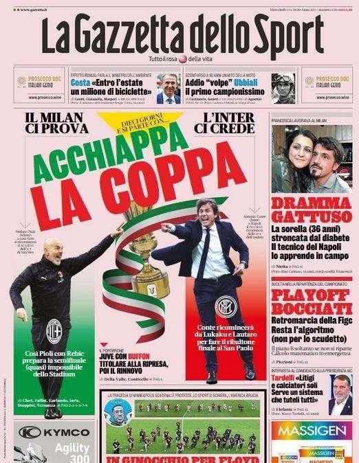 L'apertura de La Gazzetta dello Sport: "Acchiappa la Coppa"