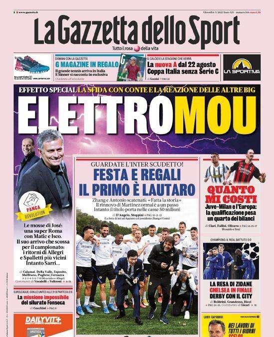 L'apertura odierna de La Gazzetta dello Sport: "ElettroMou"
