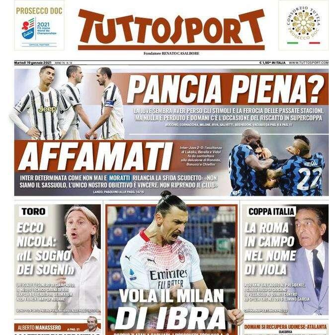 Tuttosport sulla Juve: "Pancia piena?"