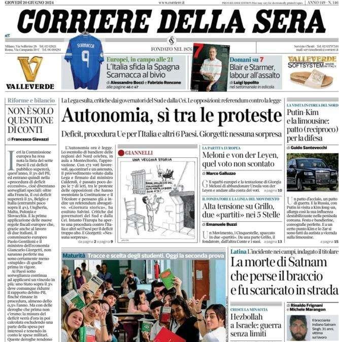 Euro 2024, Italia all'esame Spagna. Il CorSera in prima pagina: "Scamacca al bivio"