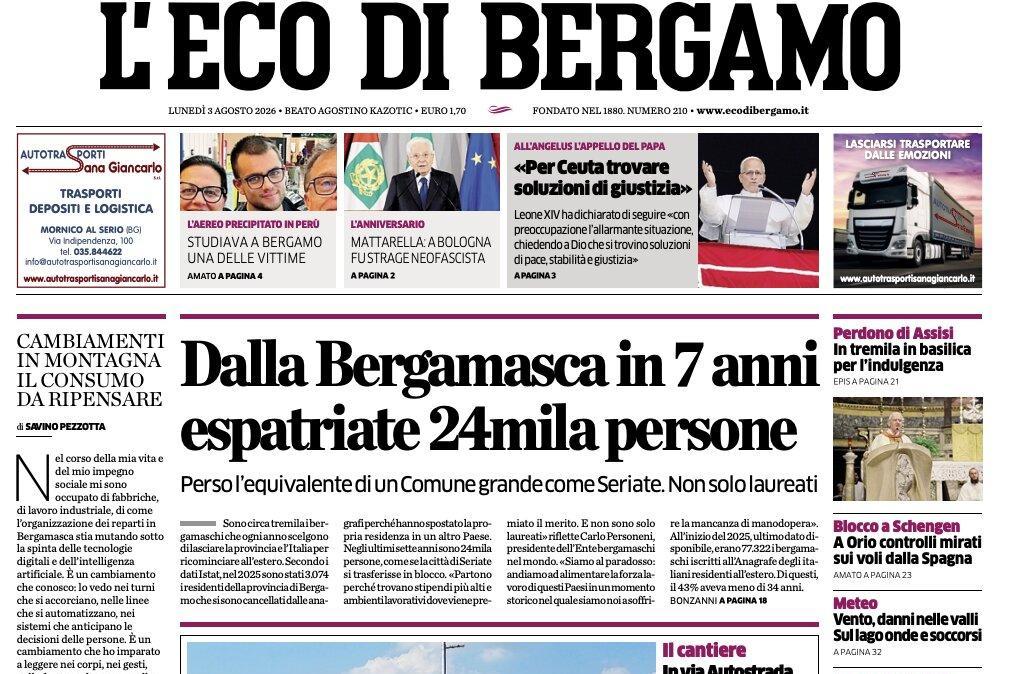 PRIMA PAGINA – L'Eco di Bergamo: "L'Atalanta cede 2-1 al Feyenoord Oggi euro sorteggio"
