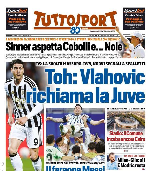 PRIMA PAGINA - Tuttosport: "Toh: Vlahovic richiama la Juve"