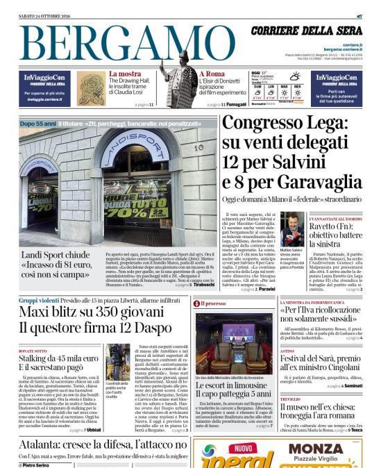 PRIMA PAGINA - Corriere di Bergamo: "Atalanta: cresce la difesa, l'attacco no"
