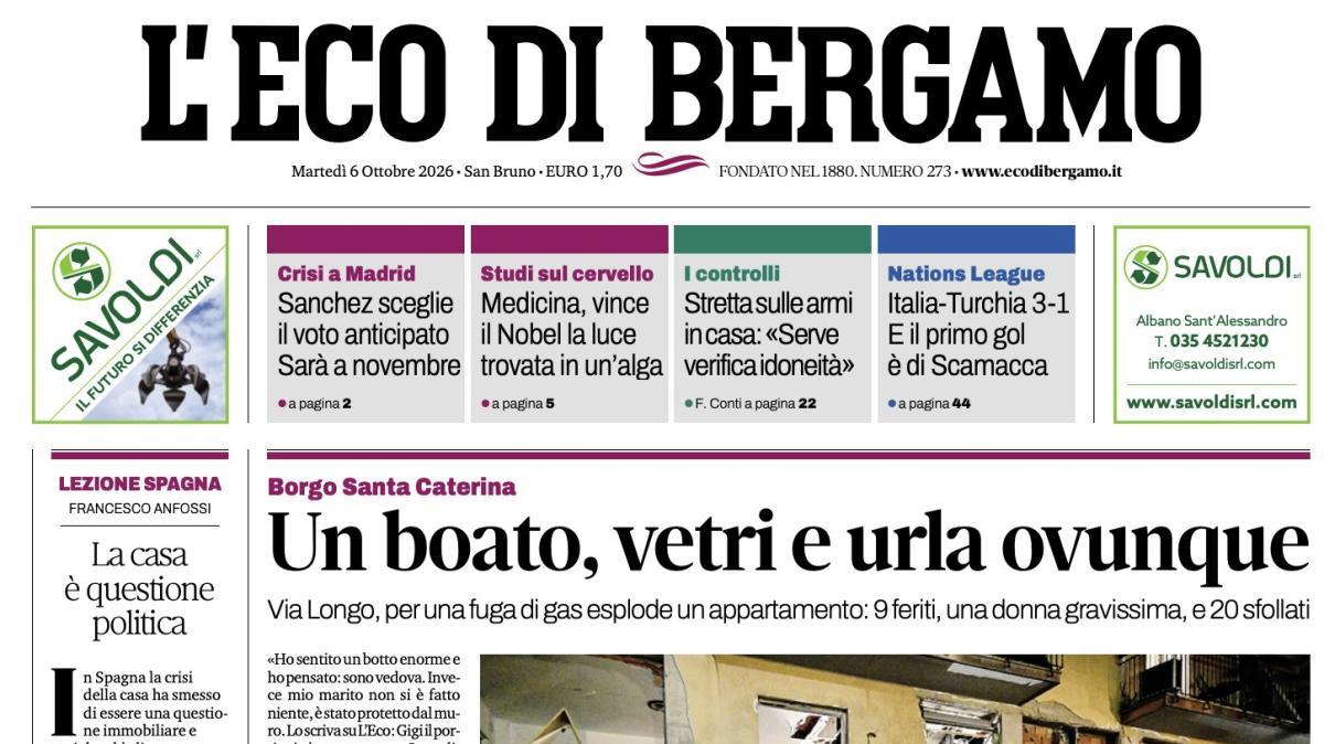 PRIMA PAGINA – L'Eco di Bergamo: "Italia-Turchia 3-1. E il primo gol è di Scamacca"