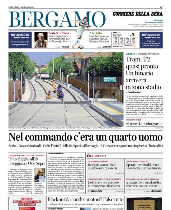 PRIMA PAGINA - Corriere di Bergamo: "Inter, beffa mercato Il Chelsea rilancia: Palestra, 60 milioni"