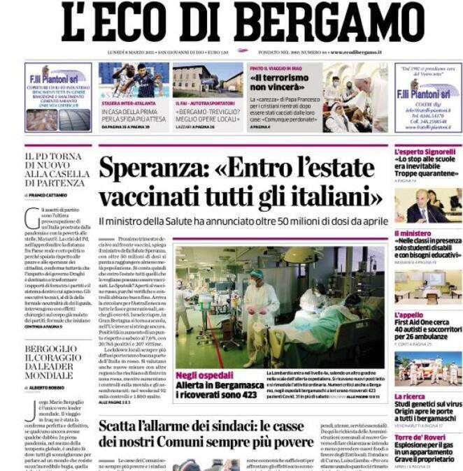 L'Eco di Bergamo, Speranza: «Entro l’estate vaccinati tutti gli italiani»