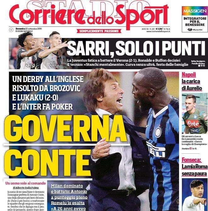 Prime pagine - "Inter boom", "Governa Conte", "Il fattore R lancia la Juve"