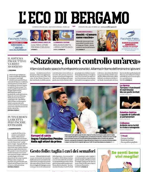 PRIMA PAGINA - L'Eco di Bergamo: "Segna l’atalantino Pessina. Italia agli ottavi da prima"