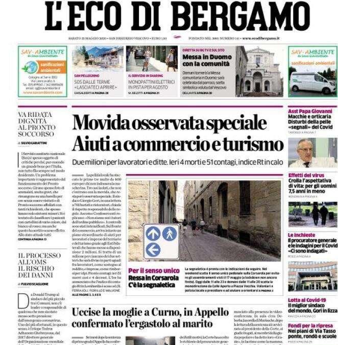 L'Eco di Bergamo: "Movida osservata speciale. Aiuti a commercio e turismo"