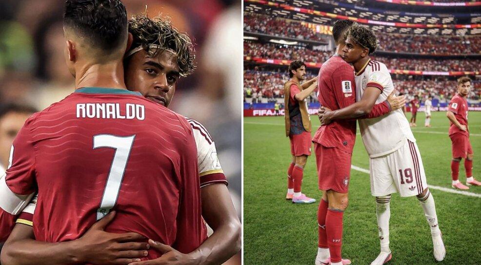 Lamine Yamal abbraccia Cristiano Ronaldo: gesto tra rivali