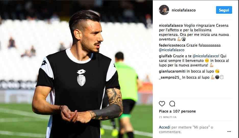 Falasco saluta Cesena: "Per me inizia una nuova avventura" e posta la maglia dei Lupi