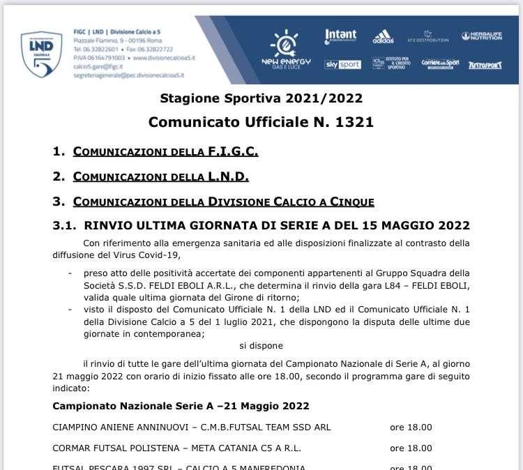 Futsal, troppi casi Covid a Eboli. Rinviata di una settimana l'ultima giornata di campionato di Serie A