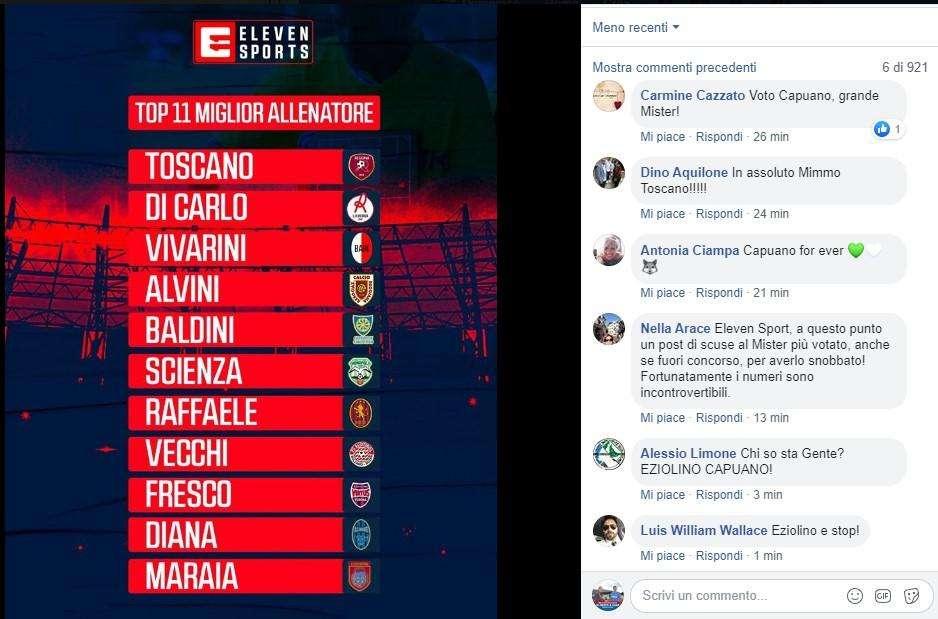 Eleven Sports invita a votare il migliore allenatore di C e "dimentica" Capuano: insorge il web