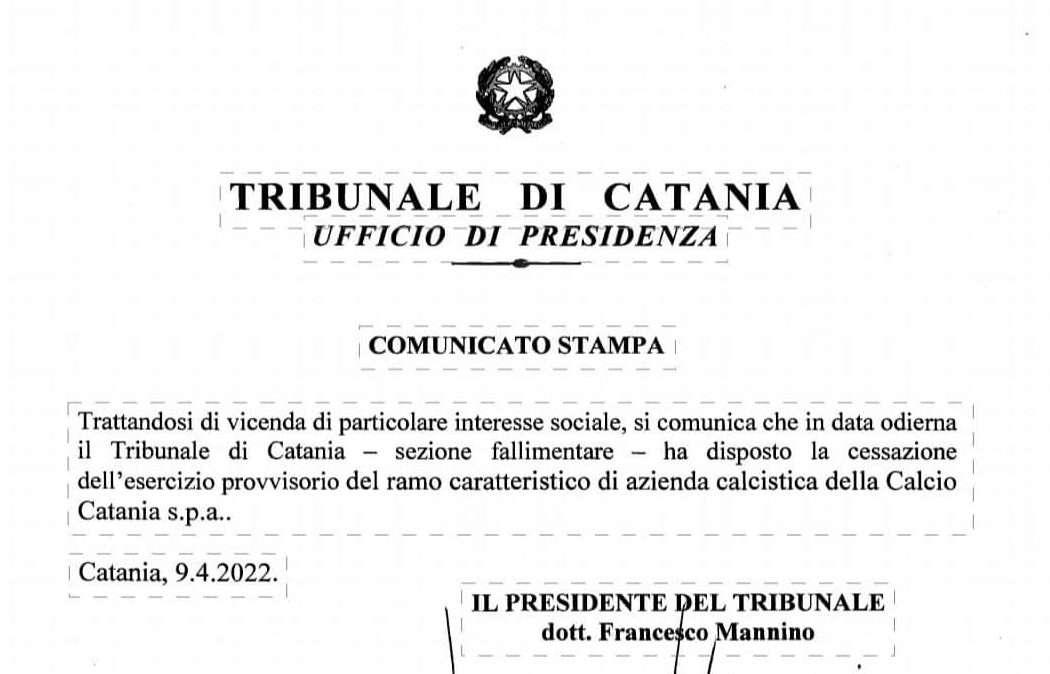 Catania, il Tribunale dice basta: interrotto esercizio provvisorio, fine dei giochi