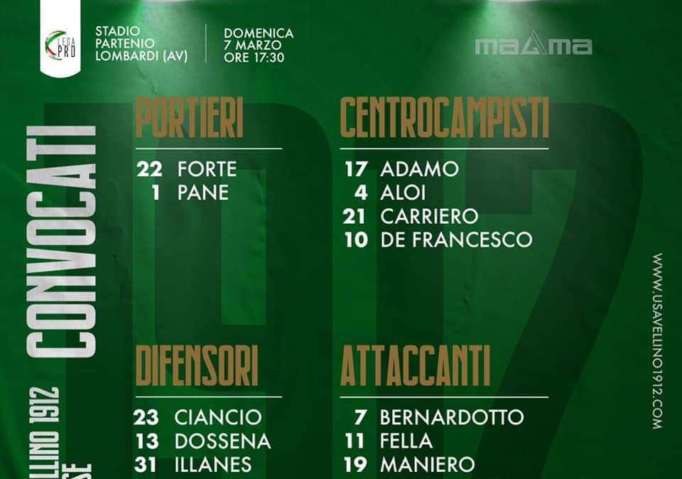 Avellino, Braglia ne convoca 17 per la Paganese: fuori in sei, recupera Forte