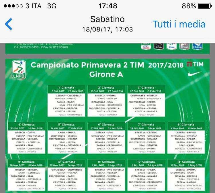 La Primavera debutta a Pescara. Salernitana il 14 ottobre 