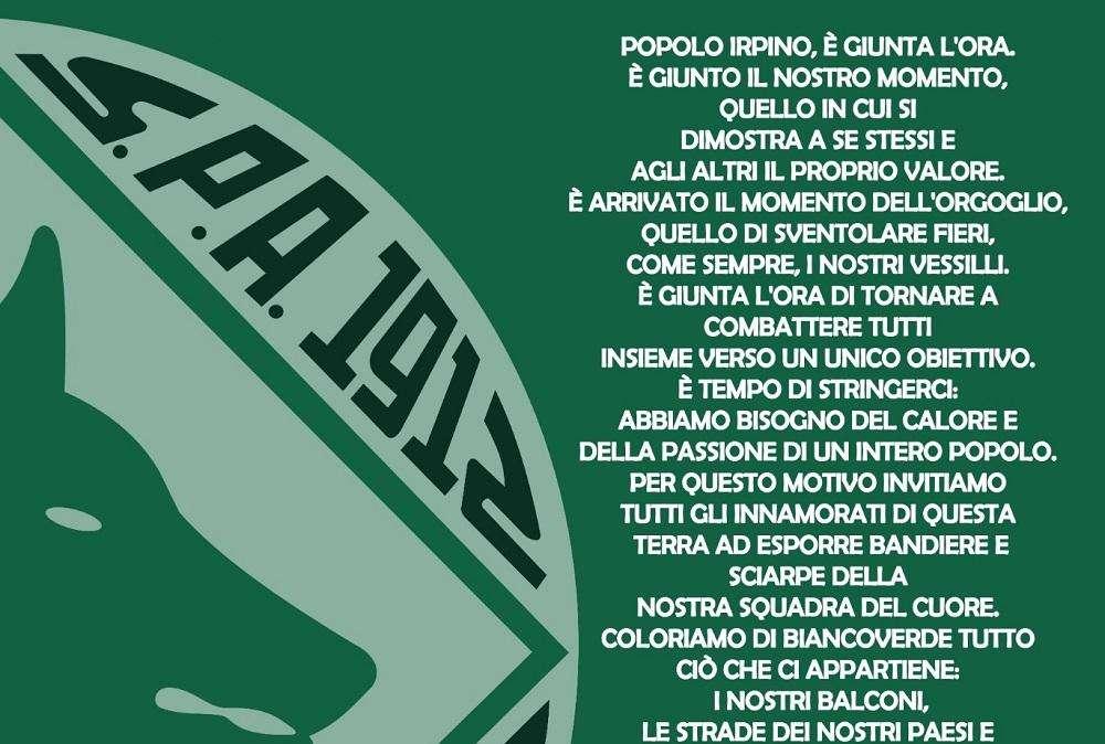 Avellino, la Curva Sud suona la carica: "Coloriamo tutto di biancoverde. La squadra deve scendere in campo con la nostra grinta"