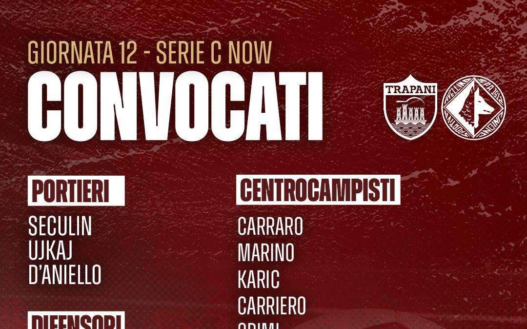 Trapani, i 23 convocati per la sfida di Avellino