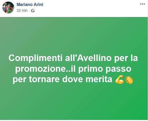 Arini: "Complimenti all'Avellino, primo passo per tornare dove merita" 