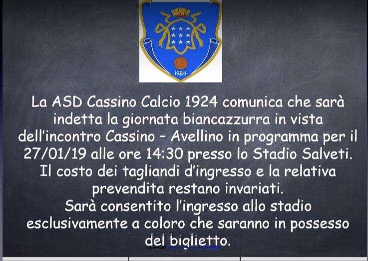 Cassino-Avellino, indetta la giornata biancazzurra
