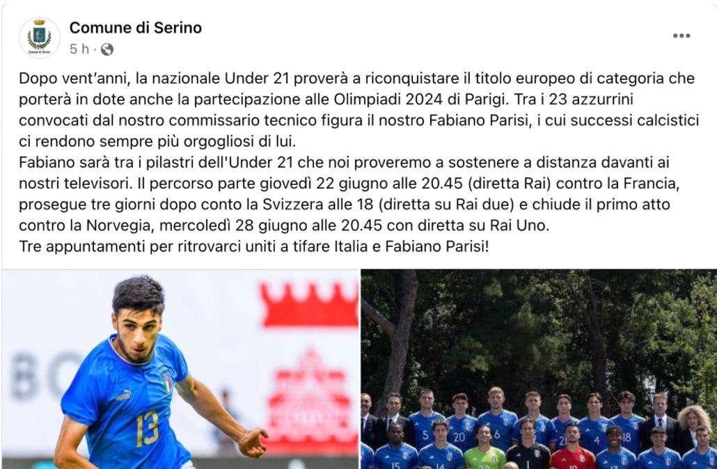 Il Comune di Serino si prepara a sostenere Parisi agli Europei Under 21