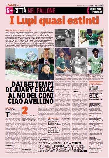 La Gazzetta celebra la storia dell'Avellino: "Quanti ricordi, ma lupi quasi estinti"