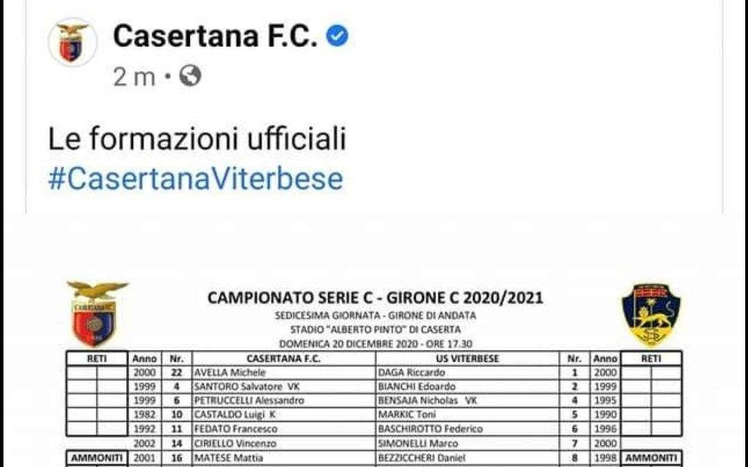 Casertana-Viterbese: padroni di casa in campo in 9 al fischio d'inizio