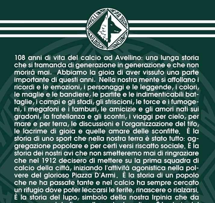 La lettera della Sud: "L'Avellino è la storia della nostra terra, del nostro lupo, dei tifosi che non ci sono più"