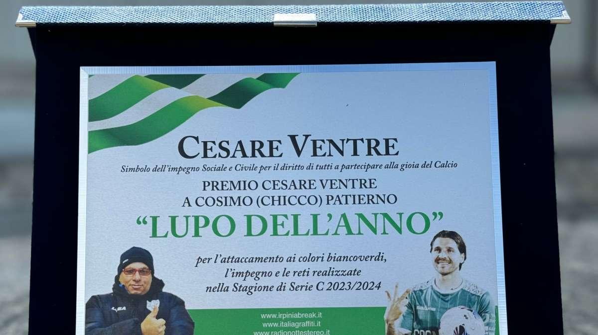 Avellino, premio "Cesare Ventre" a Chicco Patierno. Premiato come lupo dell'anno